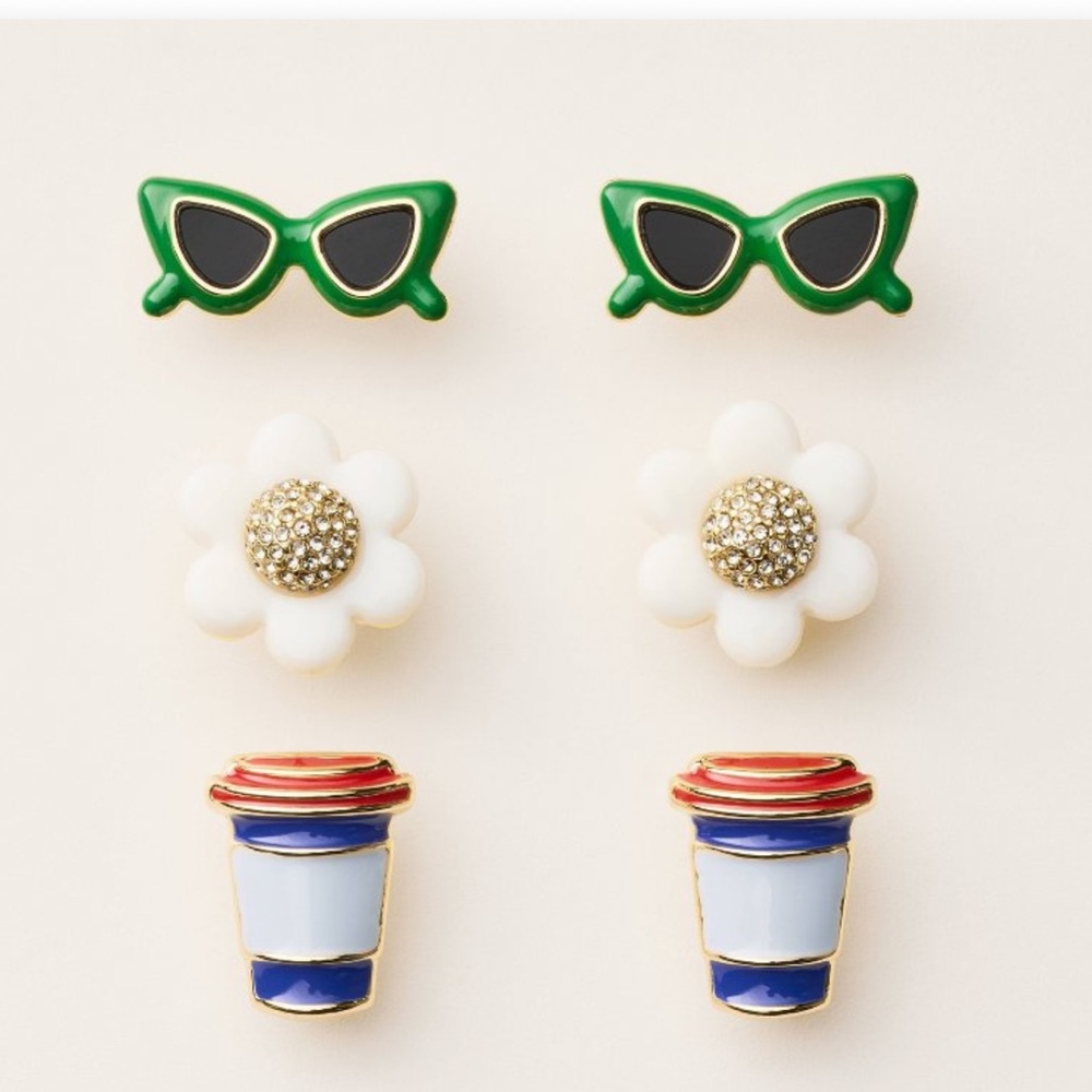 🆕Kate Spade x Target- Mixed Novelty Stud Earring 3 Pack, Onesize, Gold Multi NWT